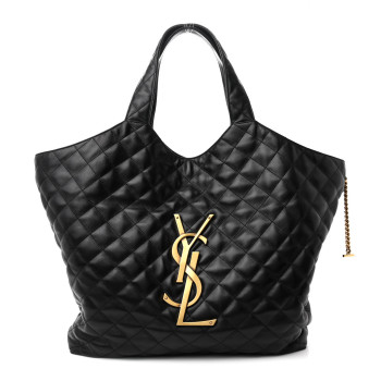 SAINT LAURENT Lambskin Quilted Maxi Icare Shopping Tote Black