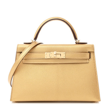 HERMES Metallic Chevre Chamkilight Mini Kelly Sellier 20 Dore