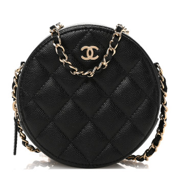 CHANEL Caviar Quilted Round Clutch With Chain Black