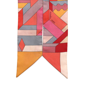 HERMES Silk Perspective Cavaliere Twilly Capucine Mauve Jaune