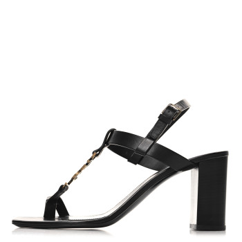 SAINT LAURENT Calfskin Cassandra 75 Sandals 41 Black