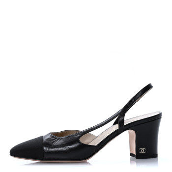 CHANEL Lambskin Grosgrain Cap Toe CC Slingback Pumps 38 Black