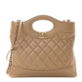 CHANEL Shiny Lambskin Quilted Mini 31 Shopping Bag Beige