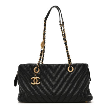 CHANEL Calfskin Chevron Quilted Surpique Tote Black