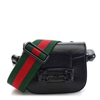 GUCCI Azalea Calfskin Web Monochrome Horsebit 1955 Wallet On Strap Black
