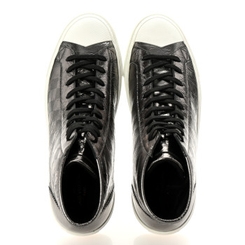 LOUIS VUITTON Metallic Patent Calfskin Embossed Damier Mens High Top Sneakers 8.5 Grey