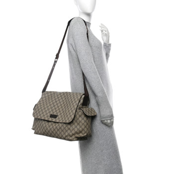 GUCCI GG Plus Monogram Messenger Diaper Bag Dark Brown