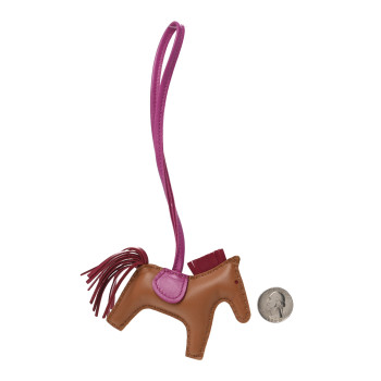 HERMES Milo Lambskin Grigri Rodeo Horse Bag Charm PM Gold Rubis Rose Pourpre