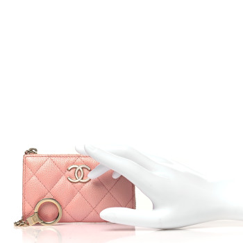 CHANEL Iridescent Caviar Quilted Zipped Key Holder Case Rose Pink