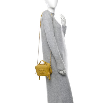 CHANEL Caviar Quilted Small CC Filigree Vanity Case Yellow