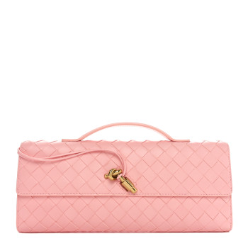 BOTTEGA VENETA Nappa Intrecciato Long Andiamo Top Handle Clutch Rose