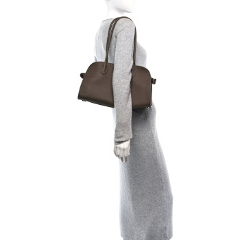 THE ROW Matte Grained Calfskin Margaux Shoulder 12 Dark Olive