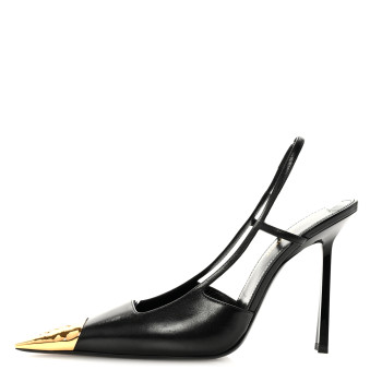 SAINT LAURENT Smooth Calfskin Jeanne 110 Slingback Pumps 39 Black Gold