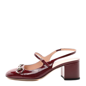 GUCCI Vernice Crystal Horsebit Charlotte 42mm Slingback Pumps 37 Rosso Ancora