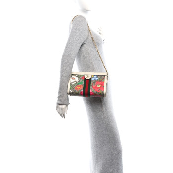GUCCI GG Supreme Monogram Flora Web Small Ophidia Chain Shoulder Bag White