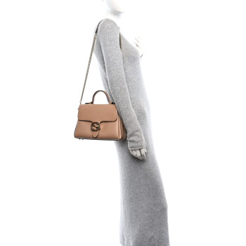 GUCCI Dollar Calfskin Interlocking G Top Handle Shoulder Bag Camelia