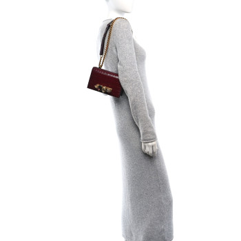 ALEXANDER MCQUEEN Shiny Crocodile Embossed Jeweled Satchel Madder
