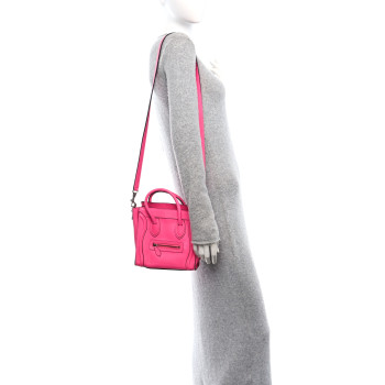 CELINE Drummed Calfskin Nano Luggage Fluo Pink