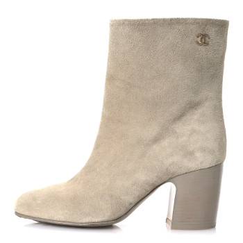 CHANEL Suede Calfskin CC Short Boots 37.5 Beige
