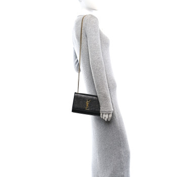 SAINT LAURENT Metallic Calfskin Small Monogram Kate Satchel Black