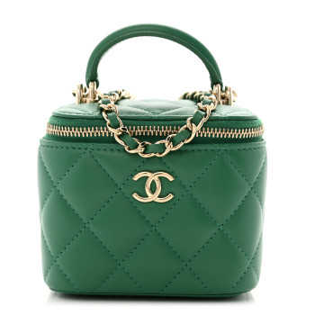 CHANEL Lambskin Quilted Top Handle Mini Vanity Case With Chain Green