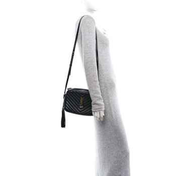 SAINT LAURENT Calfskin Matelasse Monogram Lou Camera Bag Black