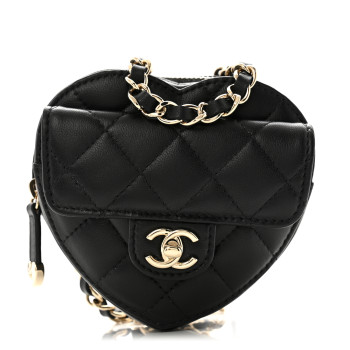 CHANEL Lambskin Quilted CC In Love Heart Waist Belt Bag With Chain Black