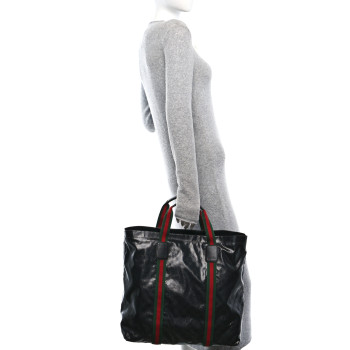 GUCCI Crystal GG Monogram Web Tote Black