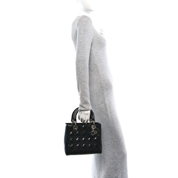 CHRISTIAN DIOR Patent Cannage Medium Lady Dior Black