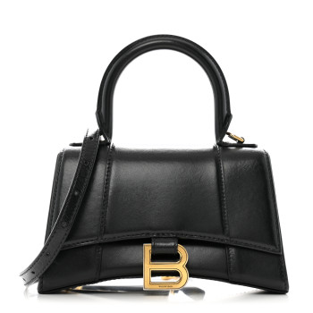 BALENCIAGA Shiny Box Calfskin Hourglass Top Handle Bag XS Black