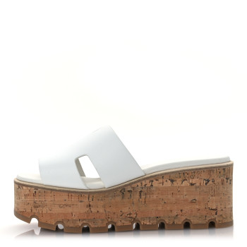 HERMES Calfskin Cork Eze 30 Sandals 36 White