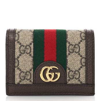 GUCCI GG Supreme Monogram Web Ophidia Card Case Beige New Acero