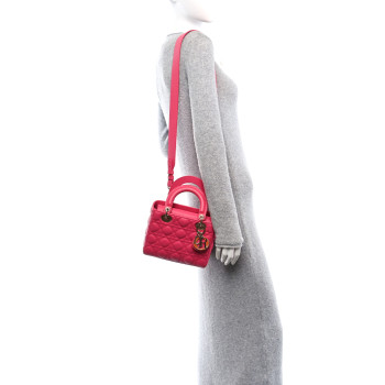 CHRISTIAN DIOR Lambskin Cannage Small My ABCDior Lady Dior Fraise