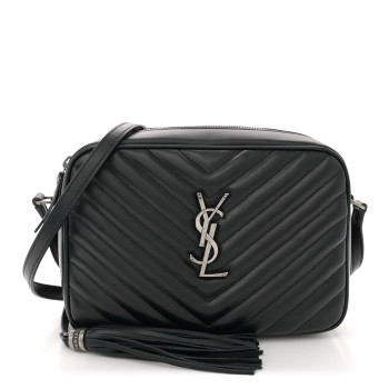 SAINT LAURENT Calfskin Matelasse Monogram Lou Camera Bag Black