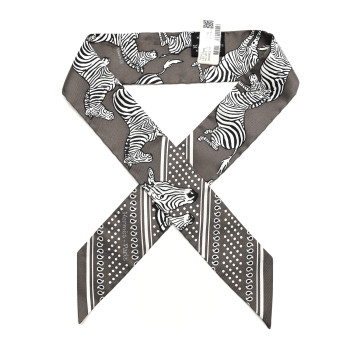 HERMES Silk Les Zebres Twilly Gris Taupe Black White
