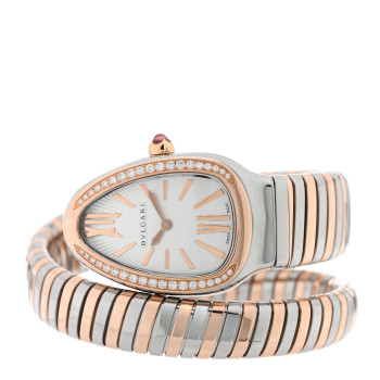 BULGARI Stainless Steel 18K Rose Gold Diamond Bezel 35mm Serpenti Tubogas Quartz Watch