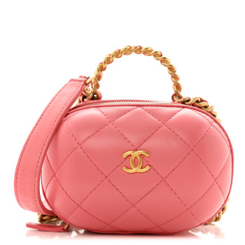 CHANEL Lambskin Quilted CC Bubble Vanity Case With Chain Pink