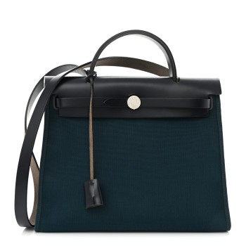 HERMES Military Toile Vache Hunter Herbag Zip 31 PM Bleu Ocean Bleu Indigo
