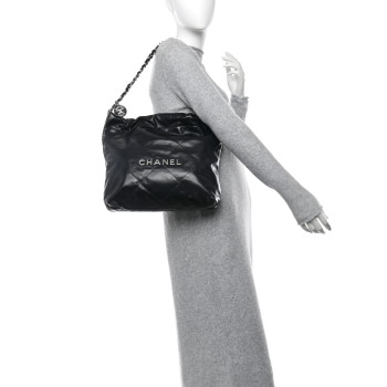CHANEL Shiny Calfskin Quilted Small Chanel 22 Black