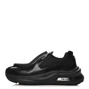 PRADA Brushed Calfskin Mens Systeme Sneakers 10 Black