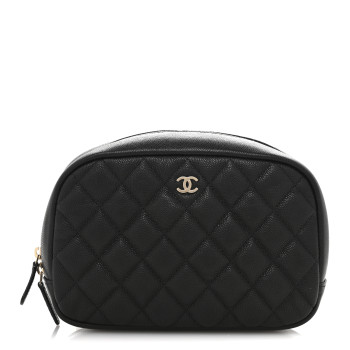 CHANEL Caviar Quilted Medium Curvy Pouch Cosmetic Case Black
