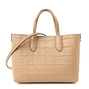 ALEXANDER MCQUEEN Calfskin Crocodile Embossed Mini Shopper Beige