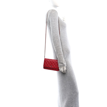 CHANEL Lambskin Quilted Wallet On Chain WOC Red