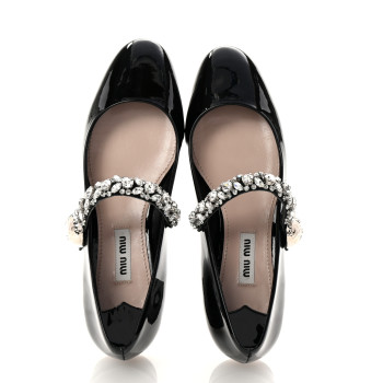MIU MIU Patent Crystal Mary Jane Flats 36.5 Black