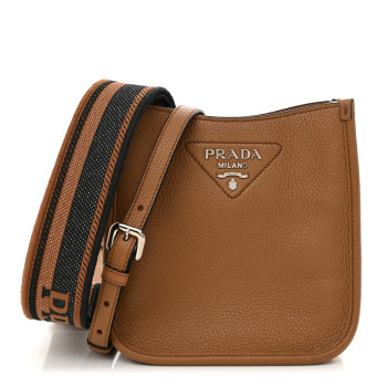 PRADA Vitello Daino Soft Mini Hobo Messenger Bag Caramel