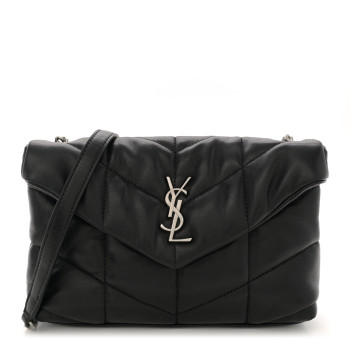 SAINT LAURENT Lambskin Quilted Toy Loulou Puffer Monogram Chain Satchel Black