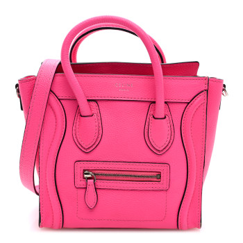 CELINE Drummed Calfskin Nano Luggage Fluo Pink