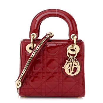 CHRISTIAN DIOR Patent Cannage Mini Lady Dior Red