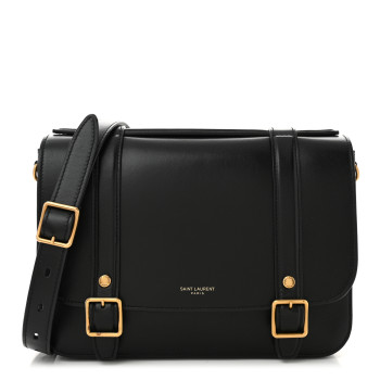 SAINT LAURENT Lambskin Mini Square Schoolbag Crossbody Black