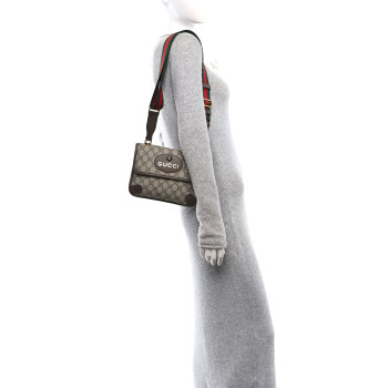 GUCCI GG Supreme Monogram Web Small Neo Vintage Double Flap Messenger Bag Beige New Acero